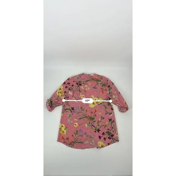 Calvin Klein Women's Red Striped Blouse (B32) - Picture 5 of 12